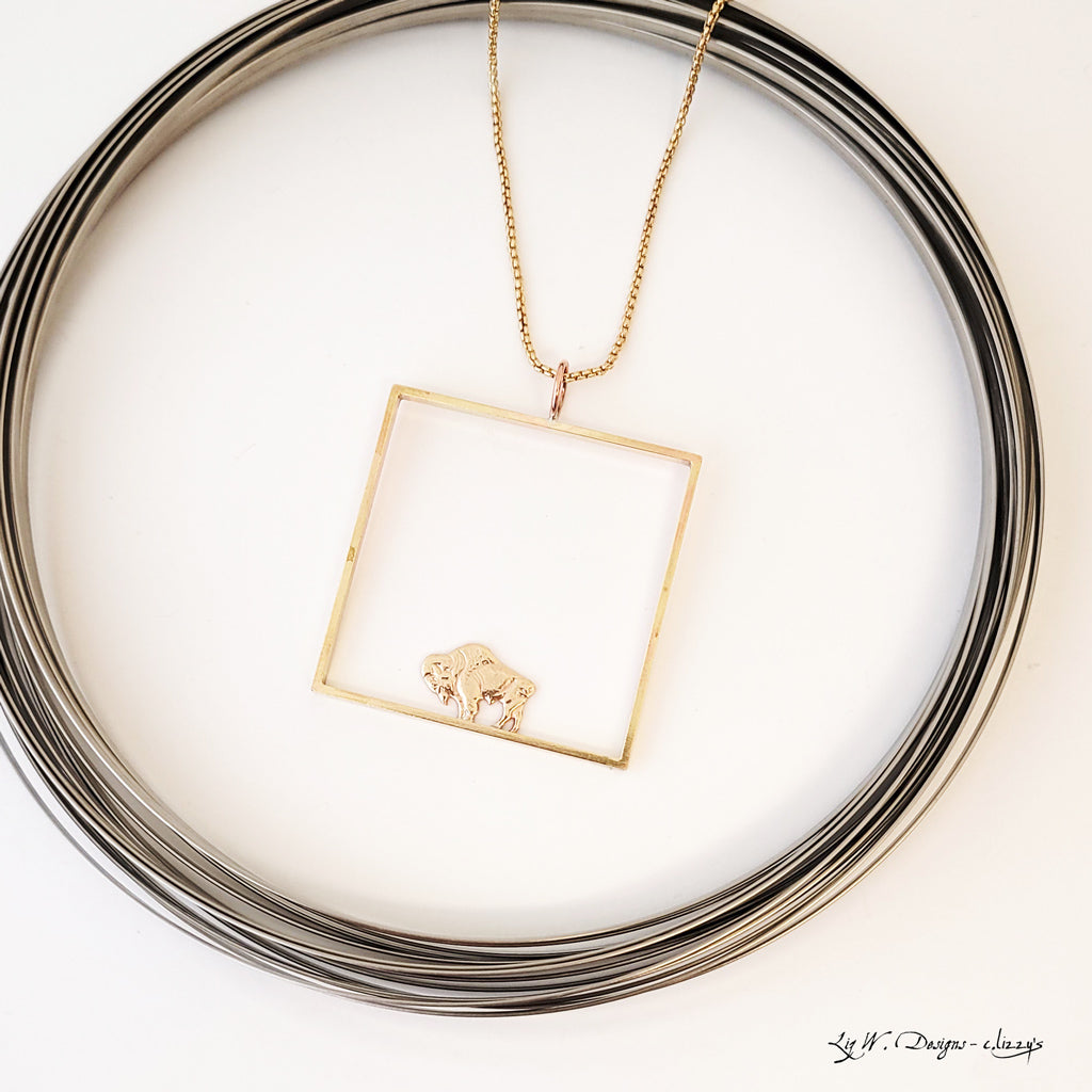 Bison on the Square I - Handmade Necklace