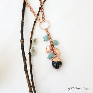 Copper Cascade in Aquamarine and Agate - Necklace