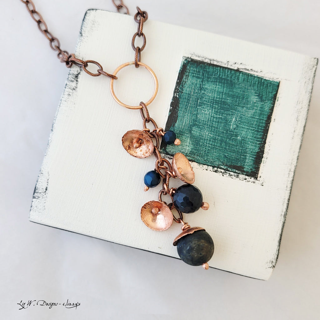 Copper Cascade in Blue and Teal Gemstones and Agates - Necklace