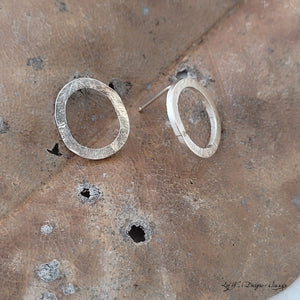 Textured Sterling Silver Oval - Post Earrings