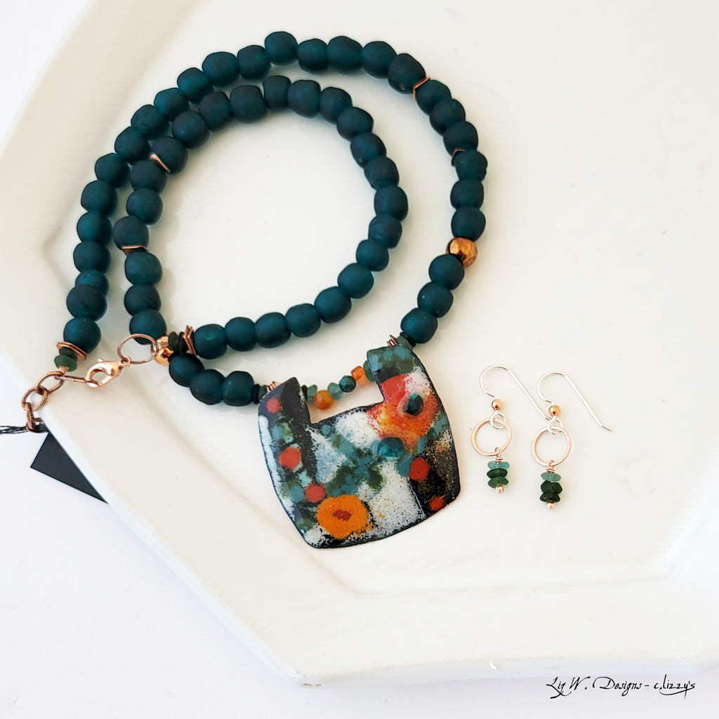 Smooth Jazz Teal - One of a Kind Enamel Necklace