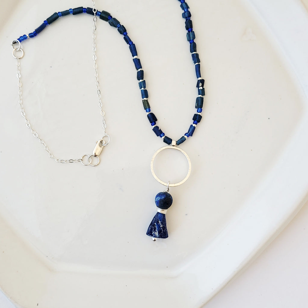 Favorite Blue Dress - One of a Kind Sterling and Roman Glass Necklace