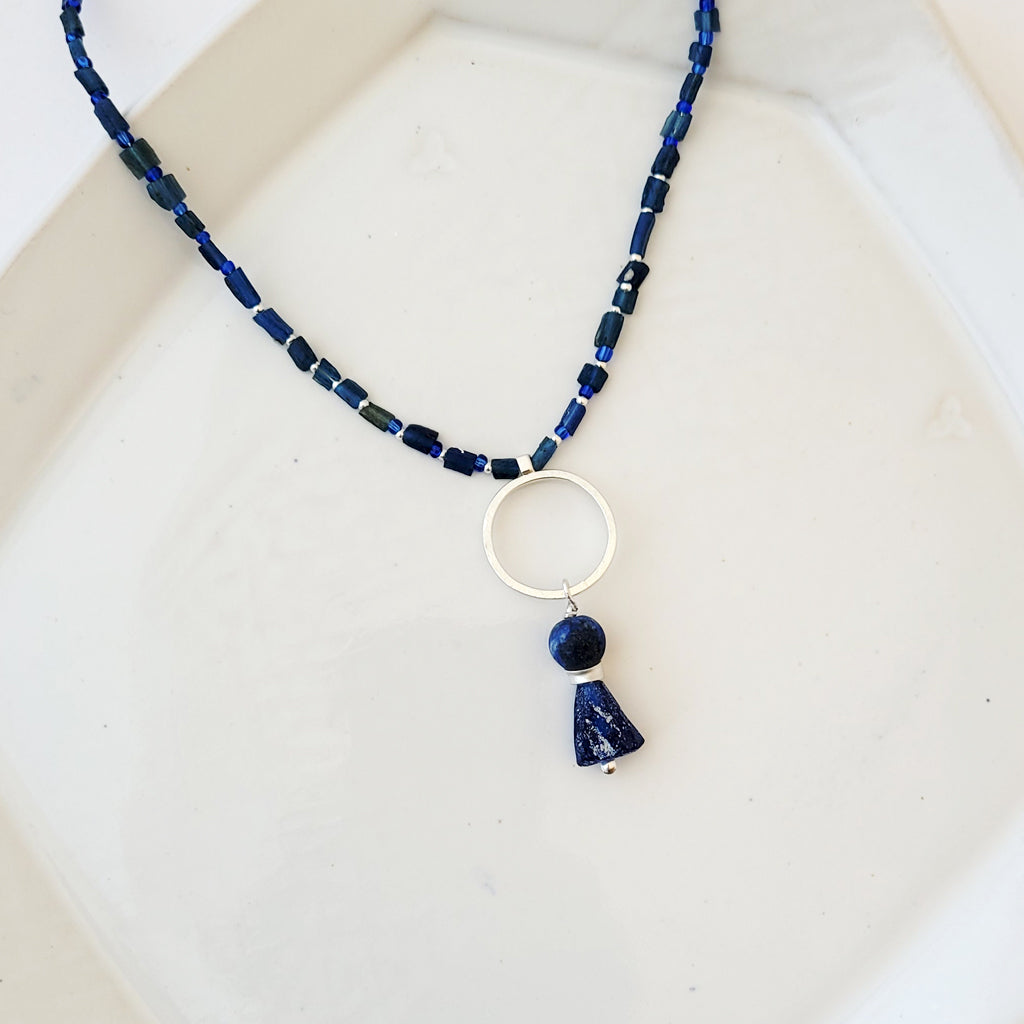 Favorite Blue Dress - One of a Kind Sterling and Roman Glass Necklace