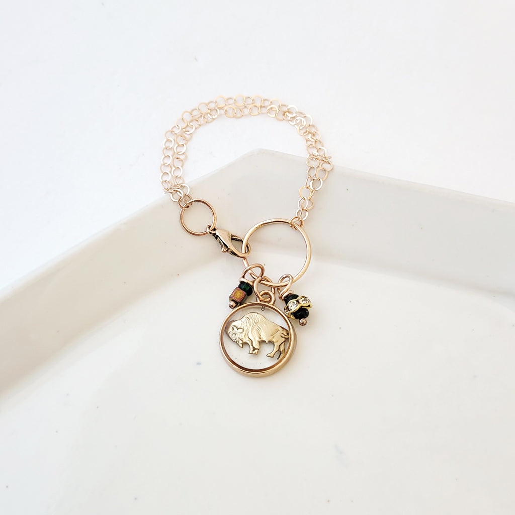 Floating Bison - Handmade Bronze and Brass Bracelet