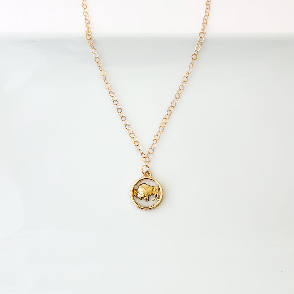 Floating Bison in Brass - Necklace