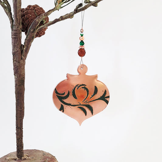 Flourish in Green - Copper Holiday Bell Ornament