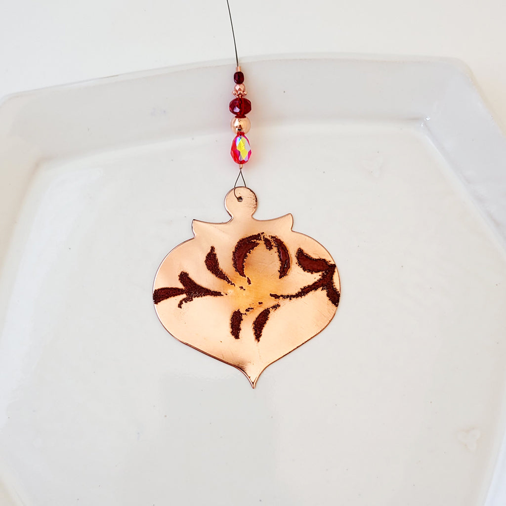 Flourish in Red - Copper Holiday Bell Ornament