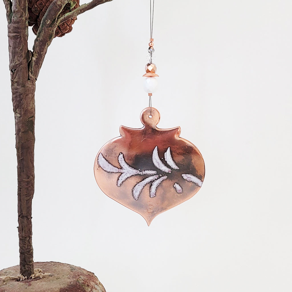 Flourish in Winter White - Copper Holiday Bell Ornament