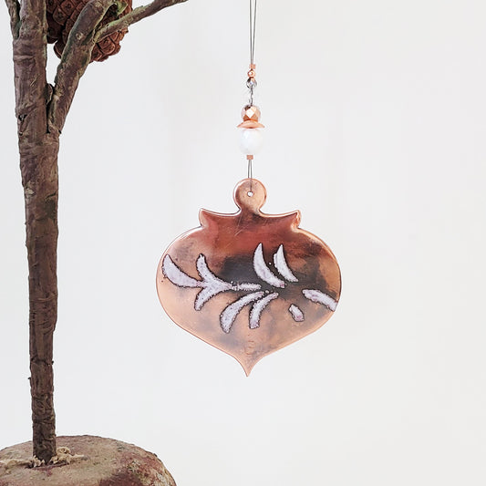 Flourish in Winter White - Copper Holiday Bell Ornament