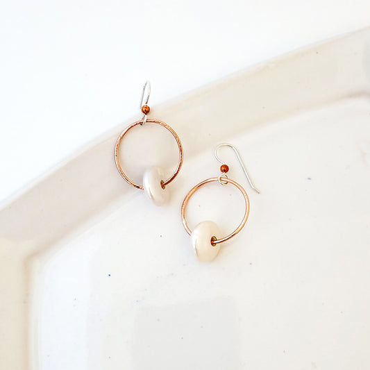 Freshwater Pearl Swing - Handmade Freshwater Pearl and Copper Earrings