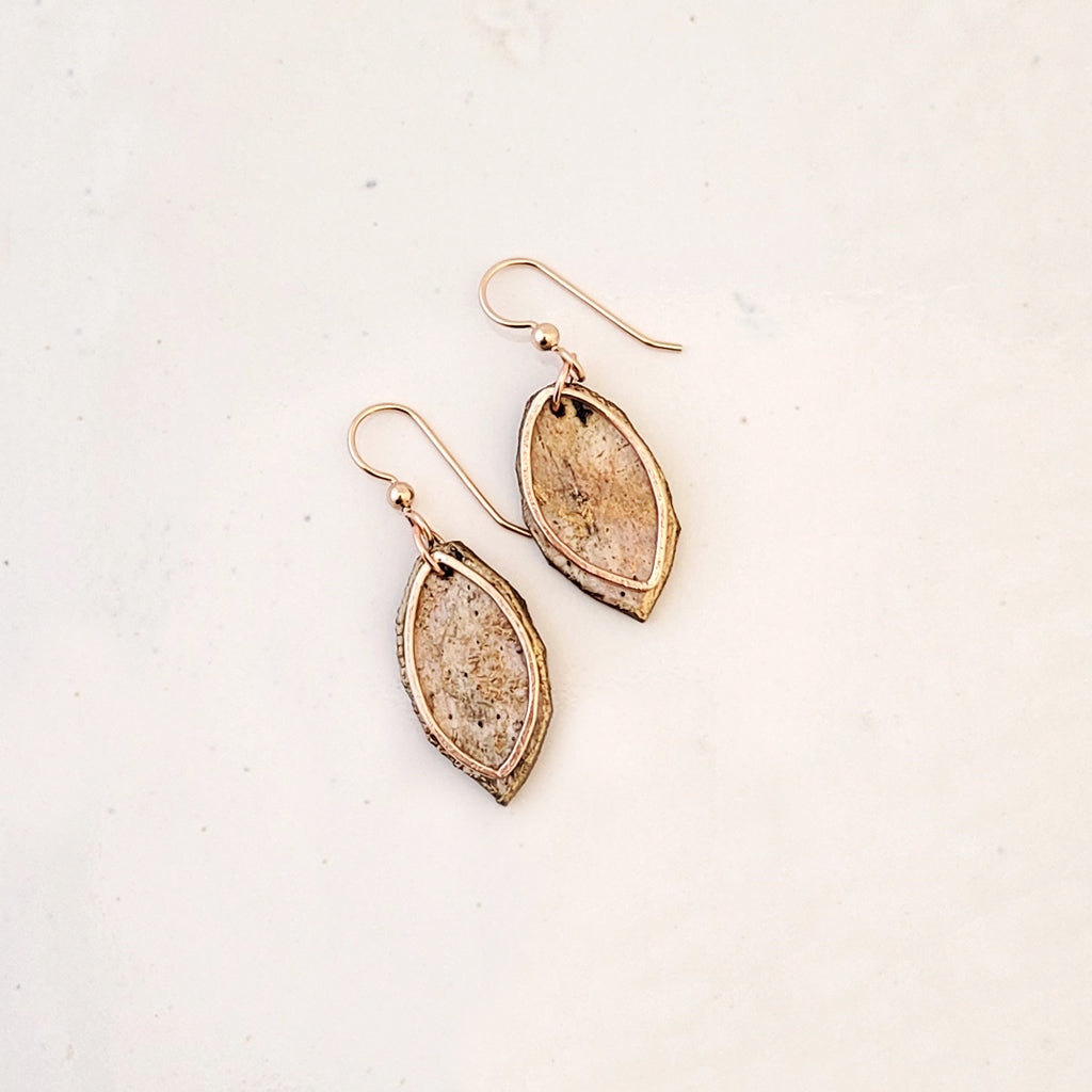 Gathered Birch with Open Bronze Leaf - Handmade Earrings