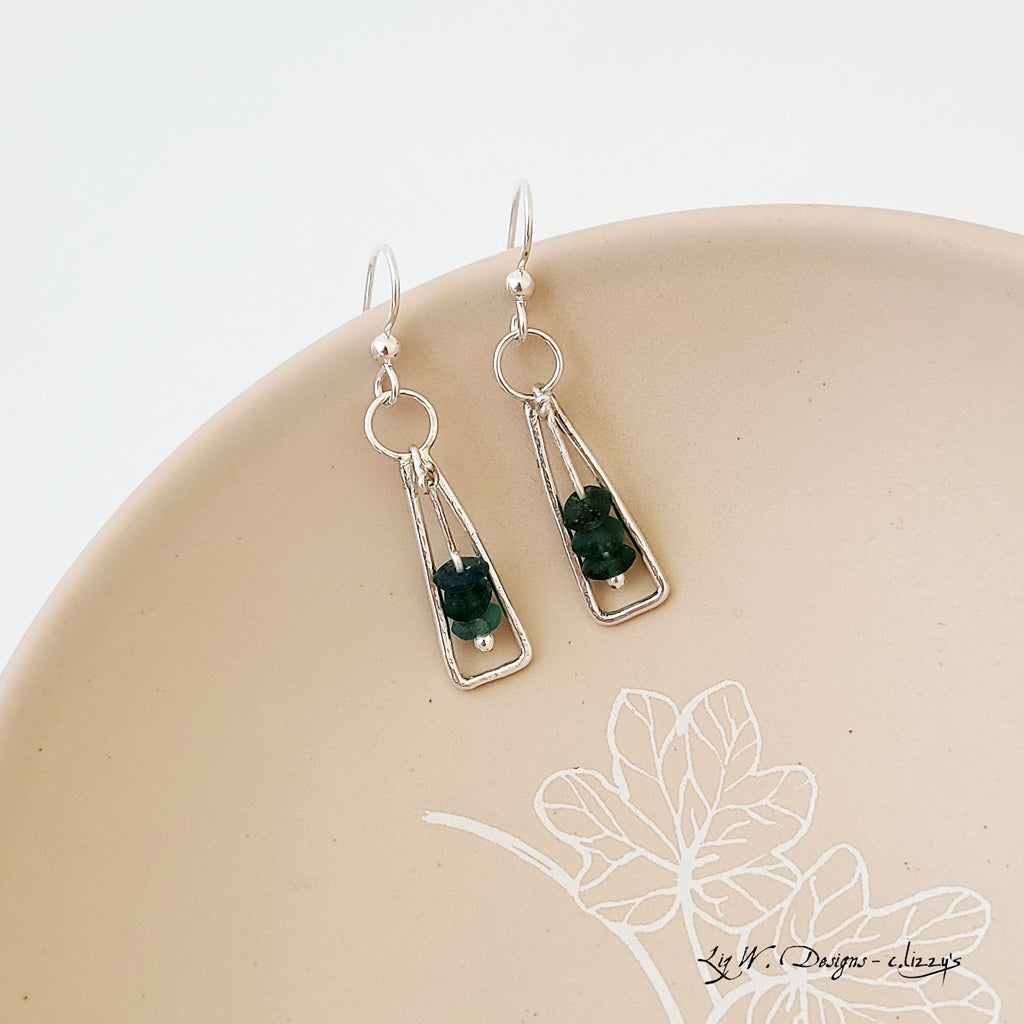Gentle Breeze with Green Agates - Handmade Sterling Earrings