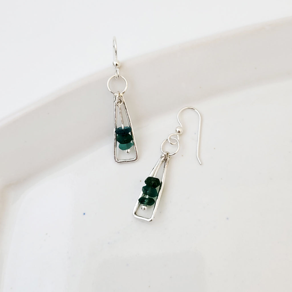 Gentle Breeze with Green Agates - Handmade Sterling Earrings