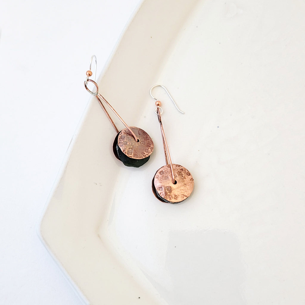 Green Within - One of a Kind Copper and Roman Glass Earrings