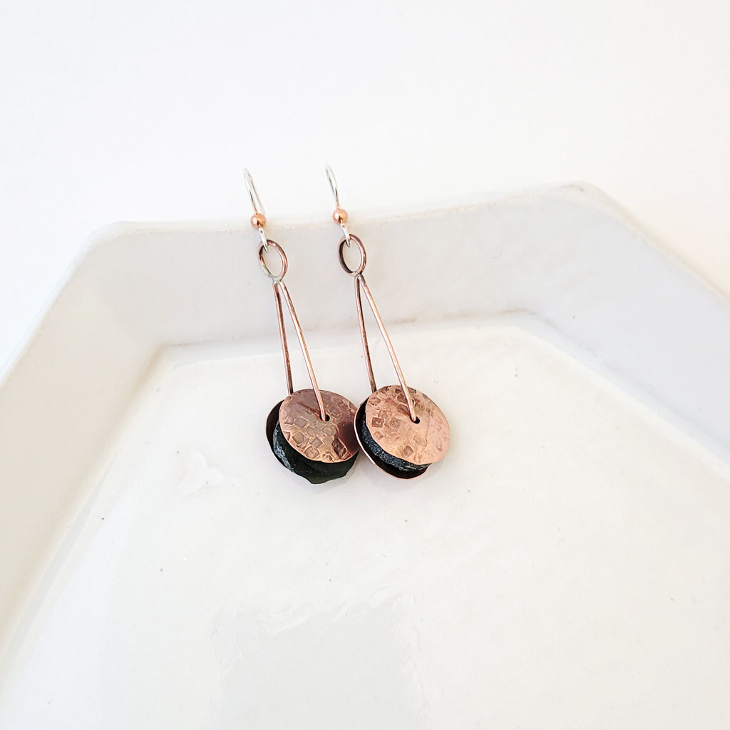 Green Within - One of a Kind Copper and Roman Glass Earrings