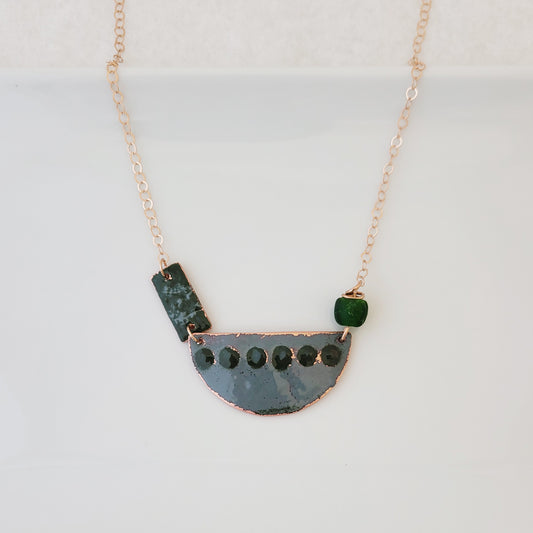 Halves and Wholes in Gray and Green - One of a Kind - Necklace