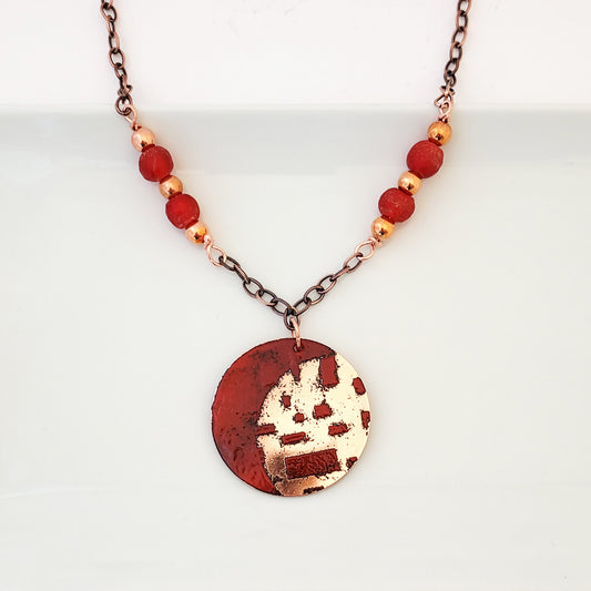 Halves and Wholes in Red and Copper - One of a Kind - Necklace