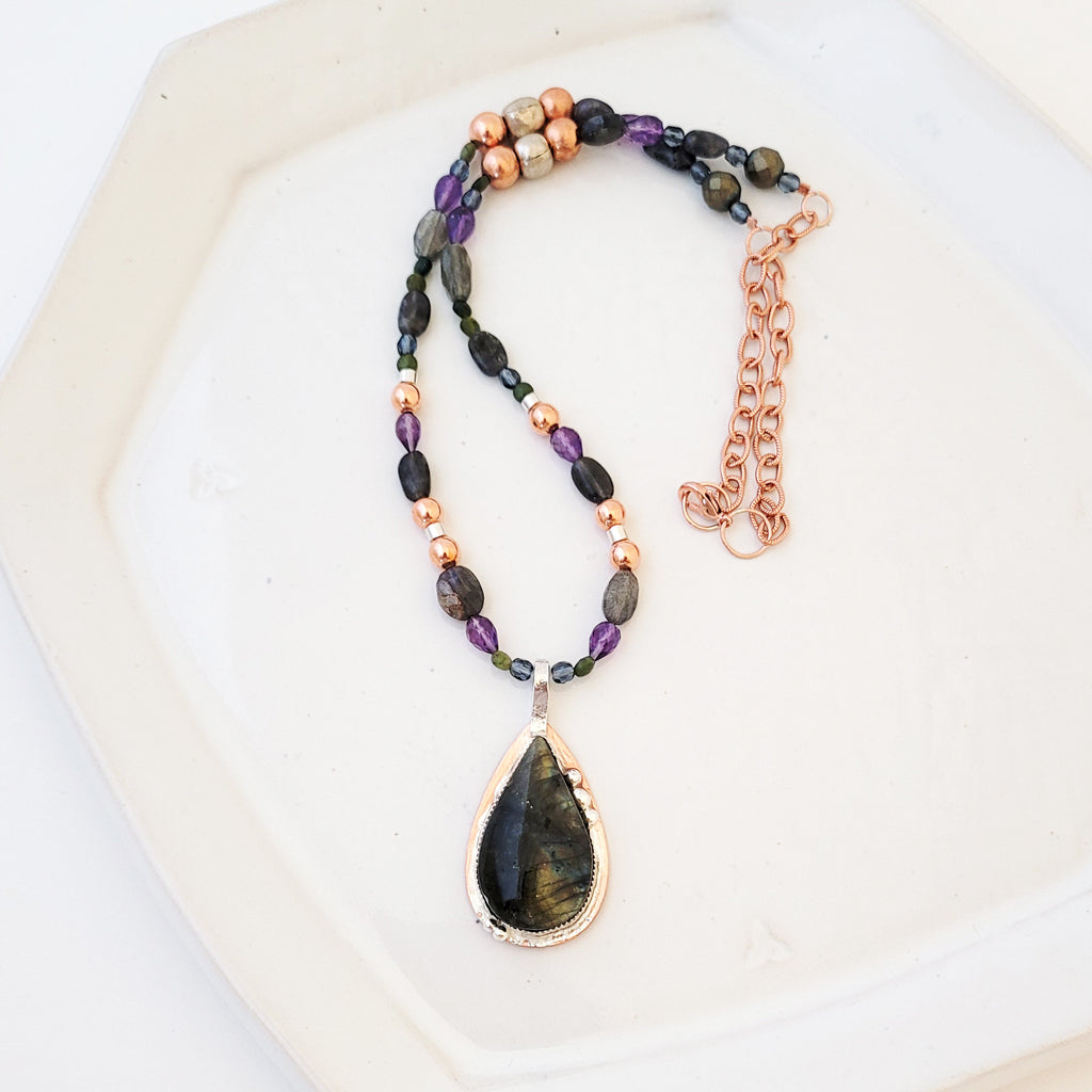 Herb and Meadow - One of a Kind Copper & Sterling Bezel Set Necklace