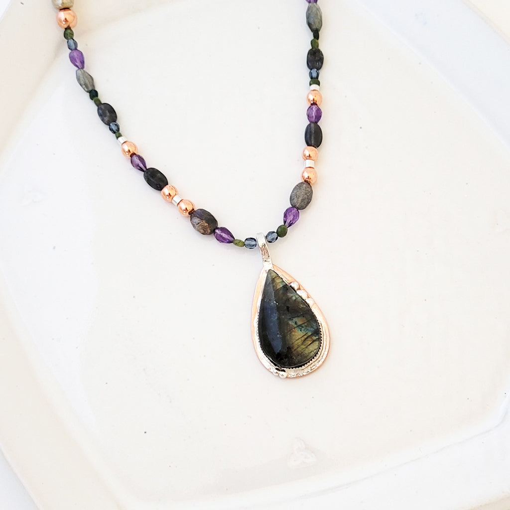 Herb and Meadow - One of a Kind Copper & Sterling Bezel Set Necklace