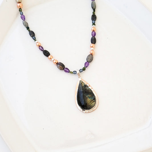 Herb and Meadow - One of a Kind Copper & Sterling Bezel Set Necklace