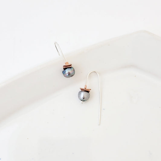 Iridescent Pearl and Copper Stack - Handmade Sterling Earrings