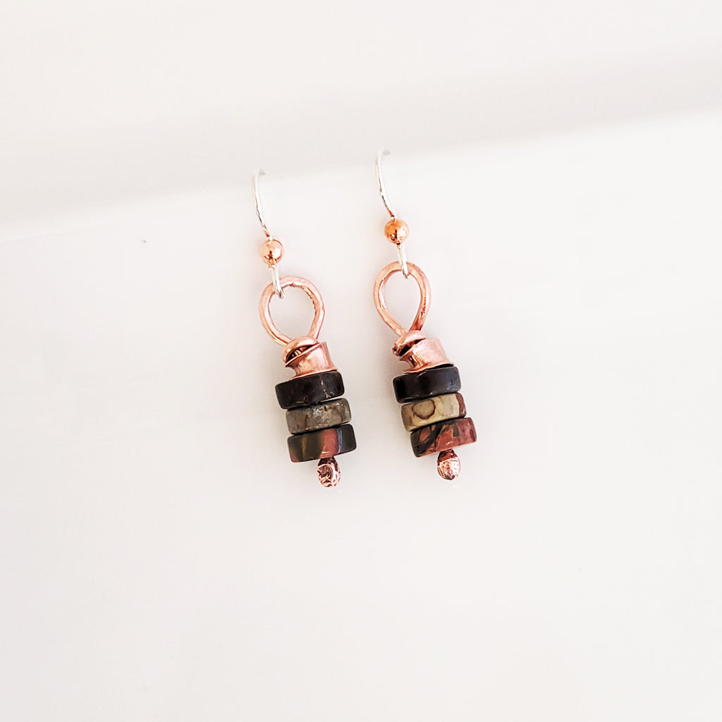 Jasper Stack and Copper Rolls - Earrings