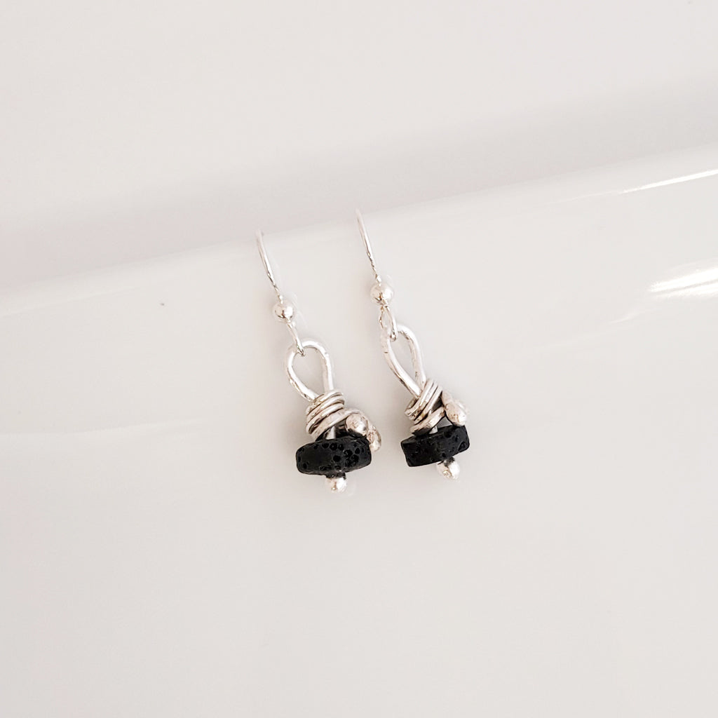 Lava Drop and Sterling Wrap - Earrings