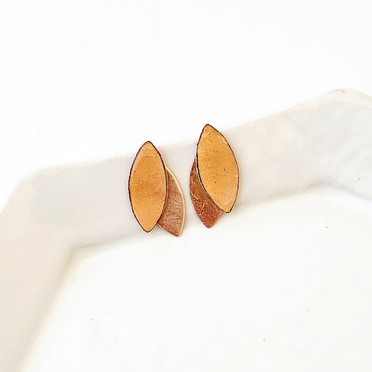 Leaf Silhouette in Blush - Handmade Copper Post Earrings