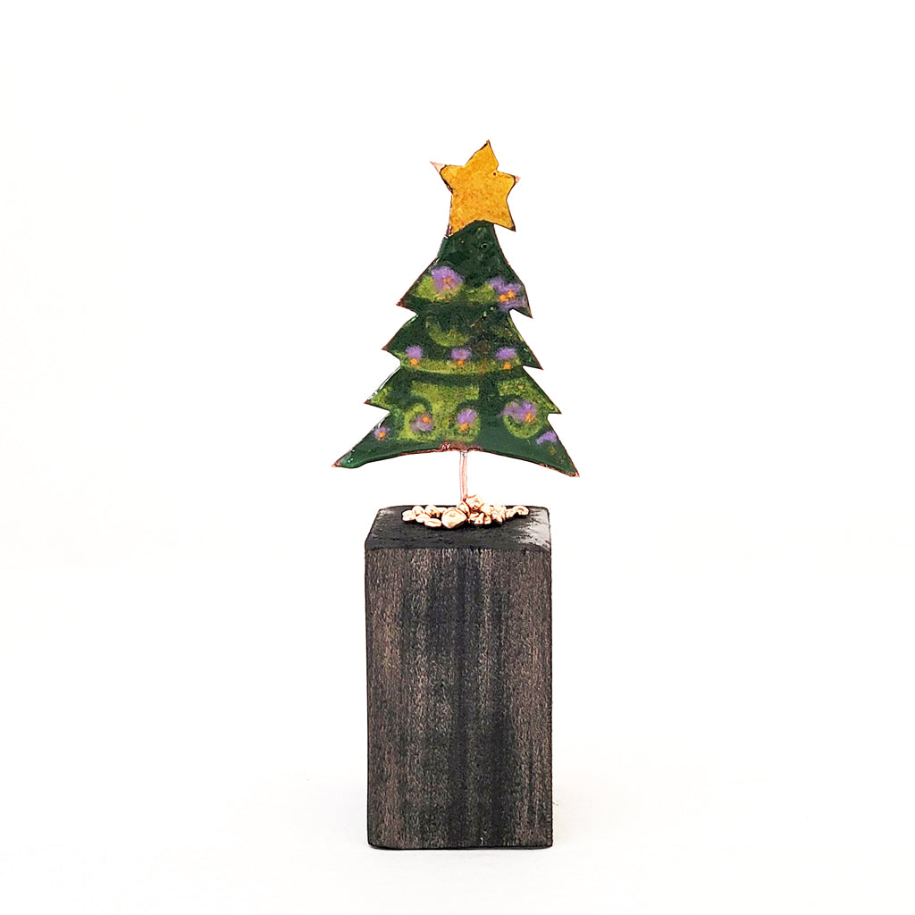 Merry Mini Tree in Green with Gold - Wood Base
