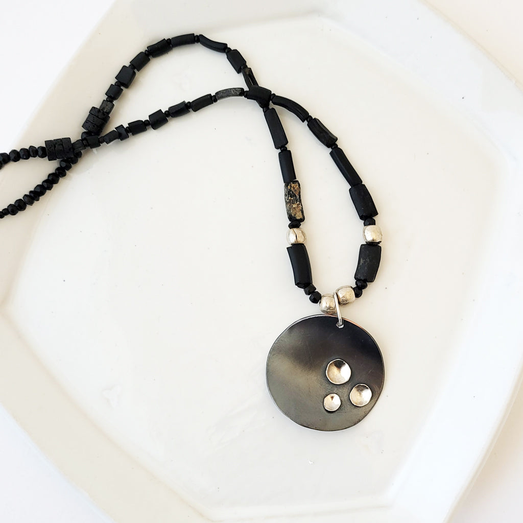 Middle of the Night - One of a Kind Onyx and Roman Glass Necklace