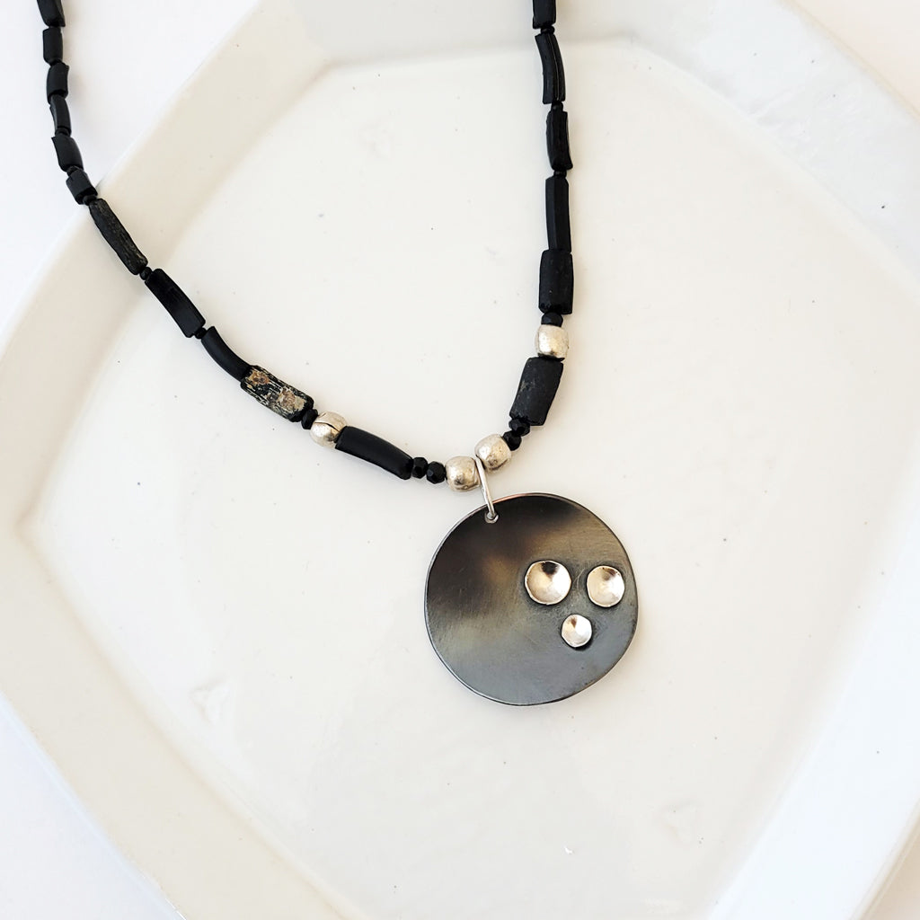 Middle of the Night - One of a Kind Onyx and Roman Glass Necklace