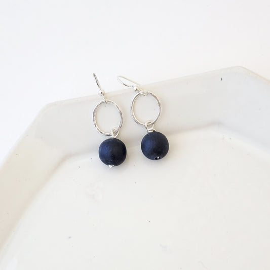 Midnight Blue Sterling Drop - Handmade Sterling Silver & Wood Earrings