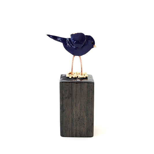 Mini Cobalt Blue Birdie - Wood Base