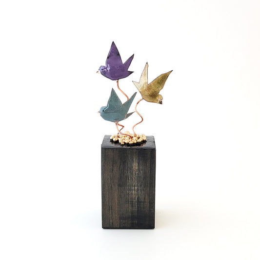 Mini Birdie Trio - Wood Base