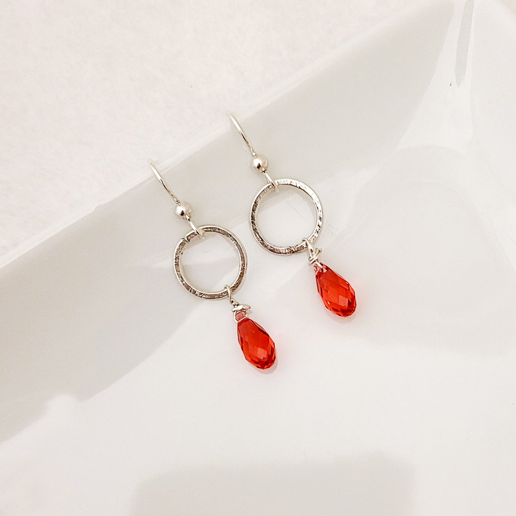 Orange-Red Swarovski Drop in Sterling - Earrings