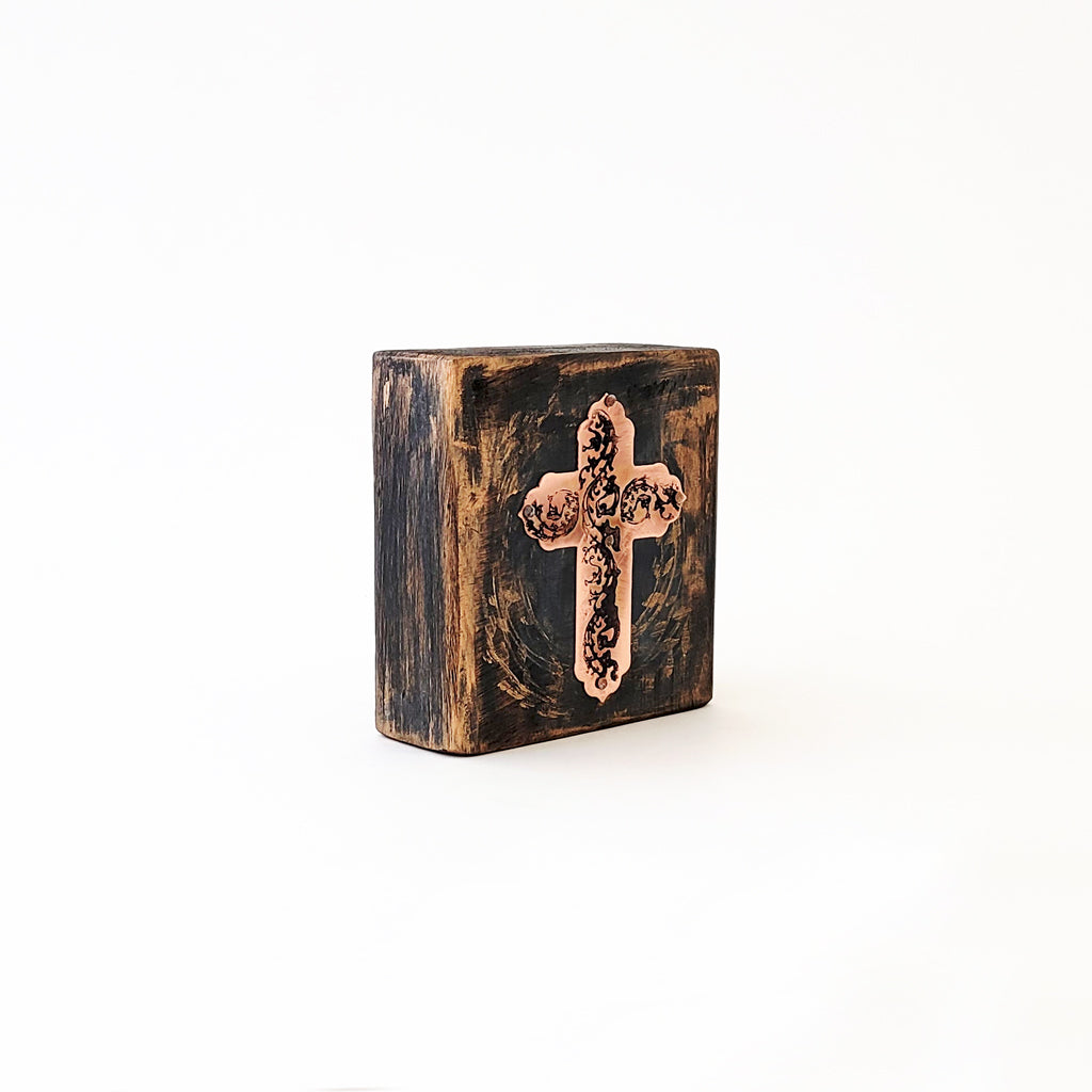 Patina Copper Cross I - Wood Block