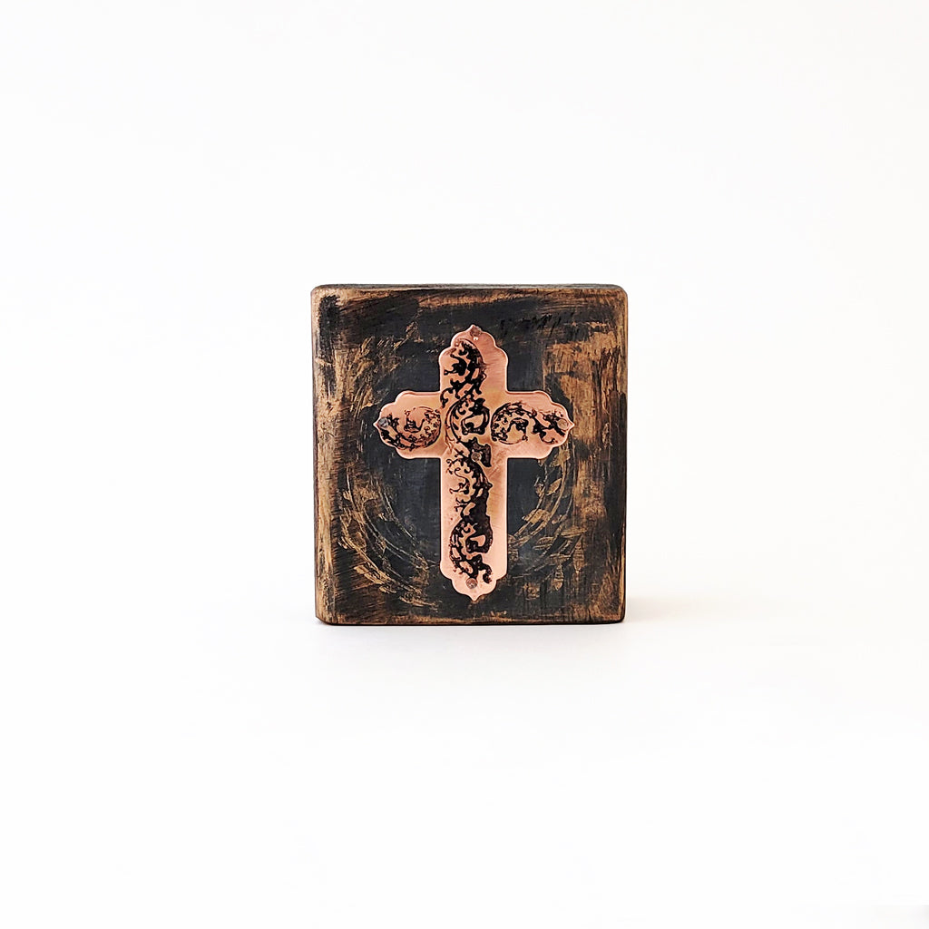 Patina Copper Cross I - Wood Block