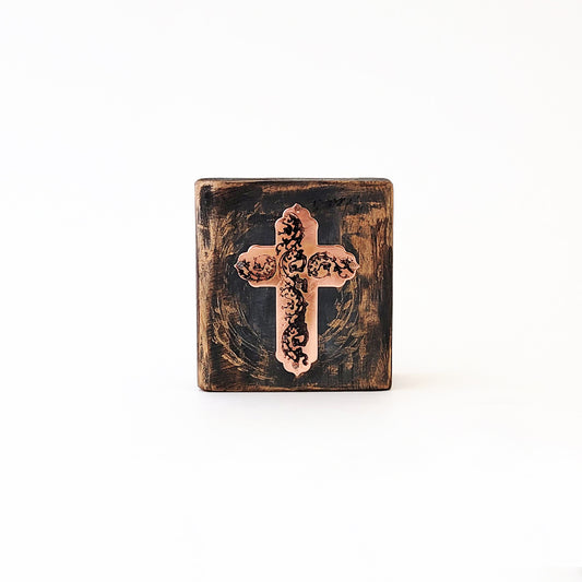 Patina Copper Cross I - Wood Block