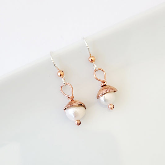 Patina and Pearl Petite Petal Drop - Earrings