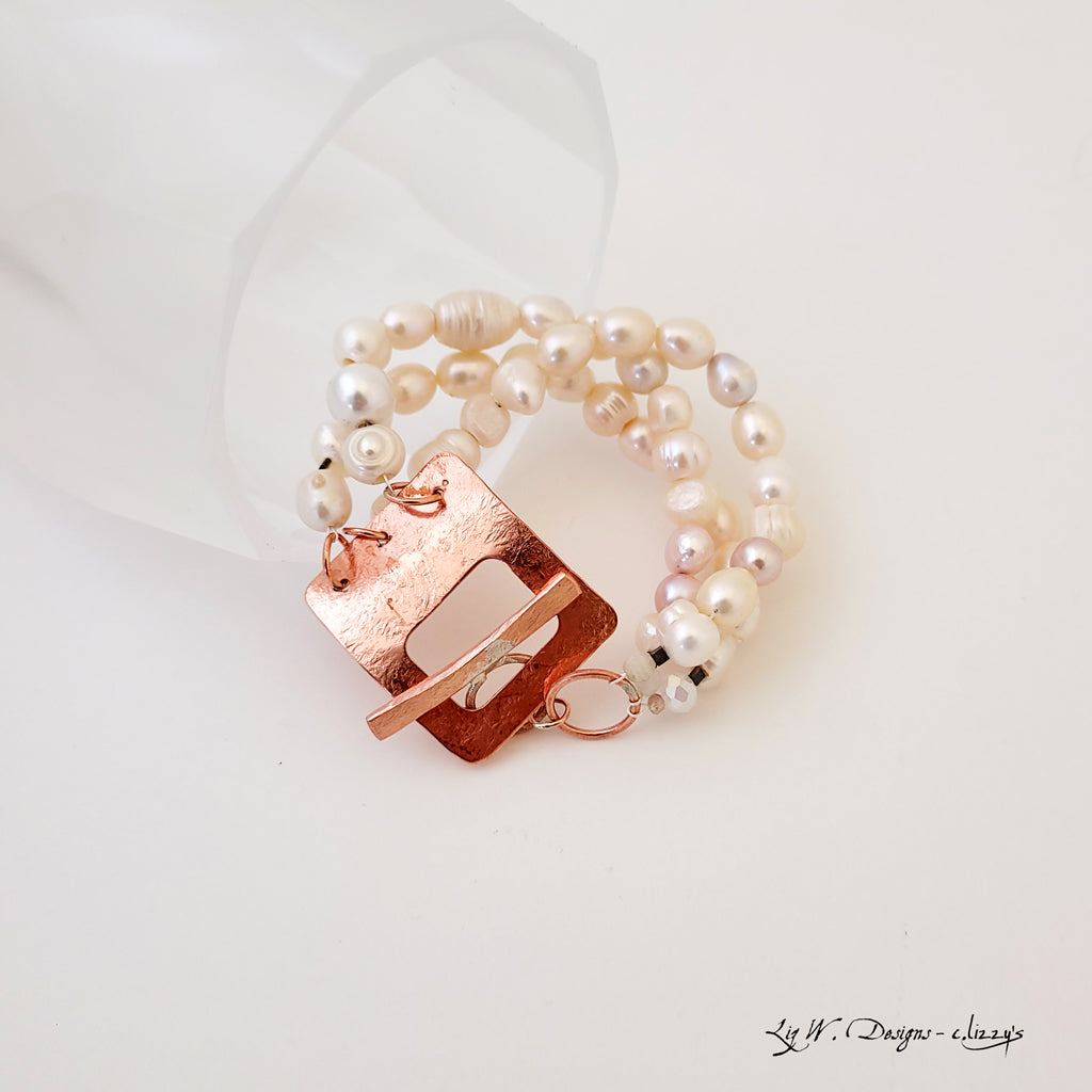 Pearls and Toggle I - Copper Bracelet