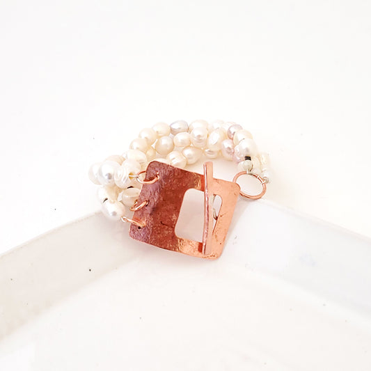 Pearls and Toggle I - Copper Bracelet