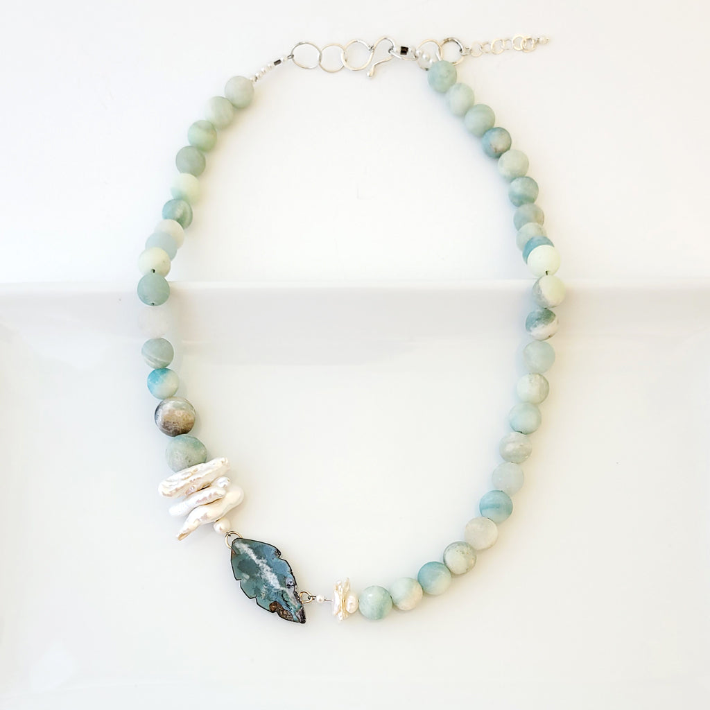 Pearly Aqua Blues - One of a Kind - Necklace