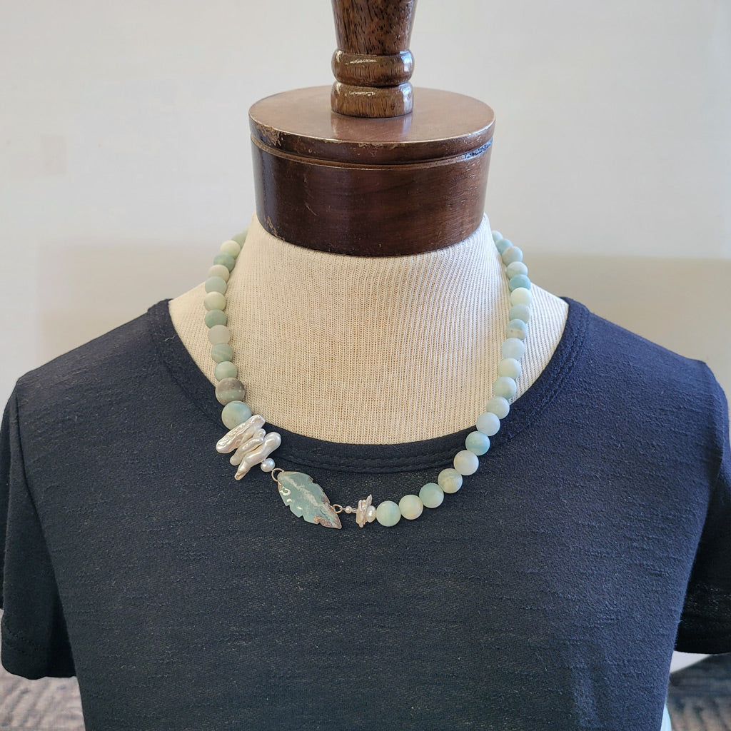 Pearly Aqua Blues - One of a Kind - Necklace