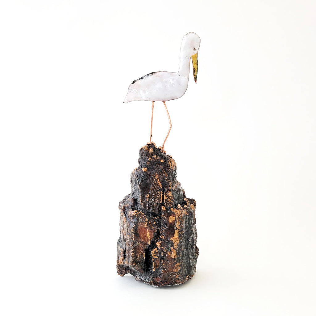 Pelican on its Perch II – Heritage Series Cottonwood and Copper Art