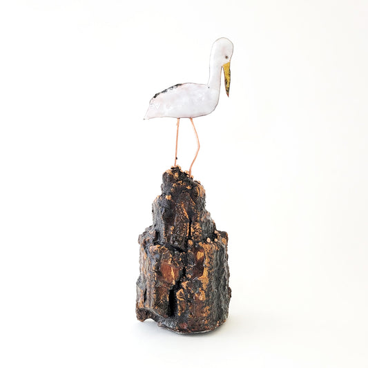 Pelican on its Perch II – Heritage Series Cottonwood and Copper Art