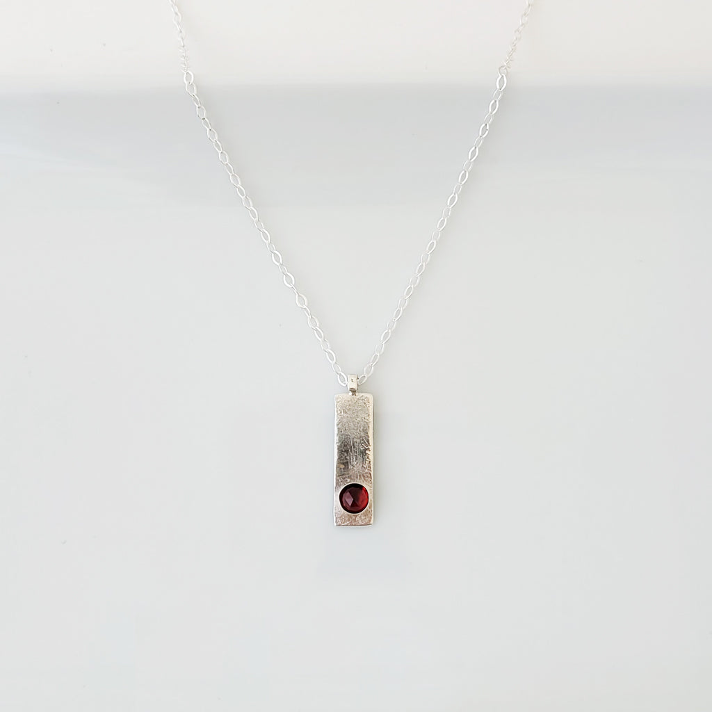 Petite Classic in Long Rectangle with Garnet - Necklace