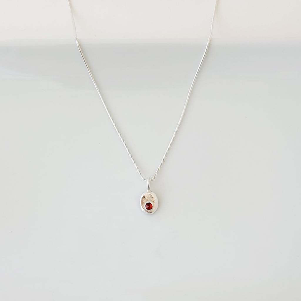 Petite Classic in Solid Oval with Garnet - Necklace