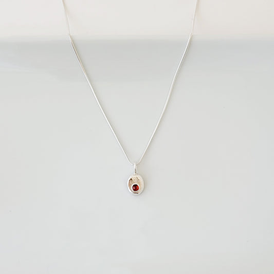 Petite Classic in Solid Oval with Garnet - Necklace