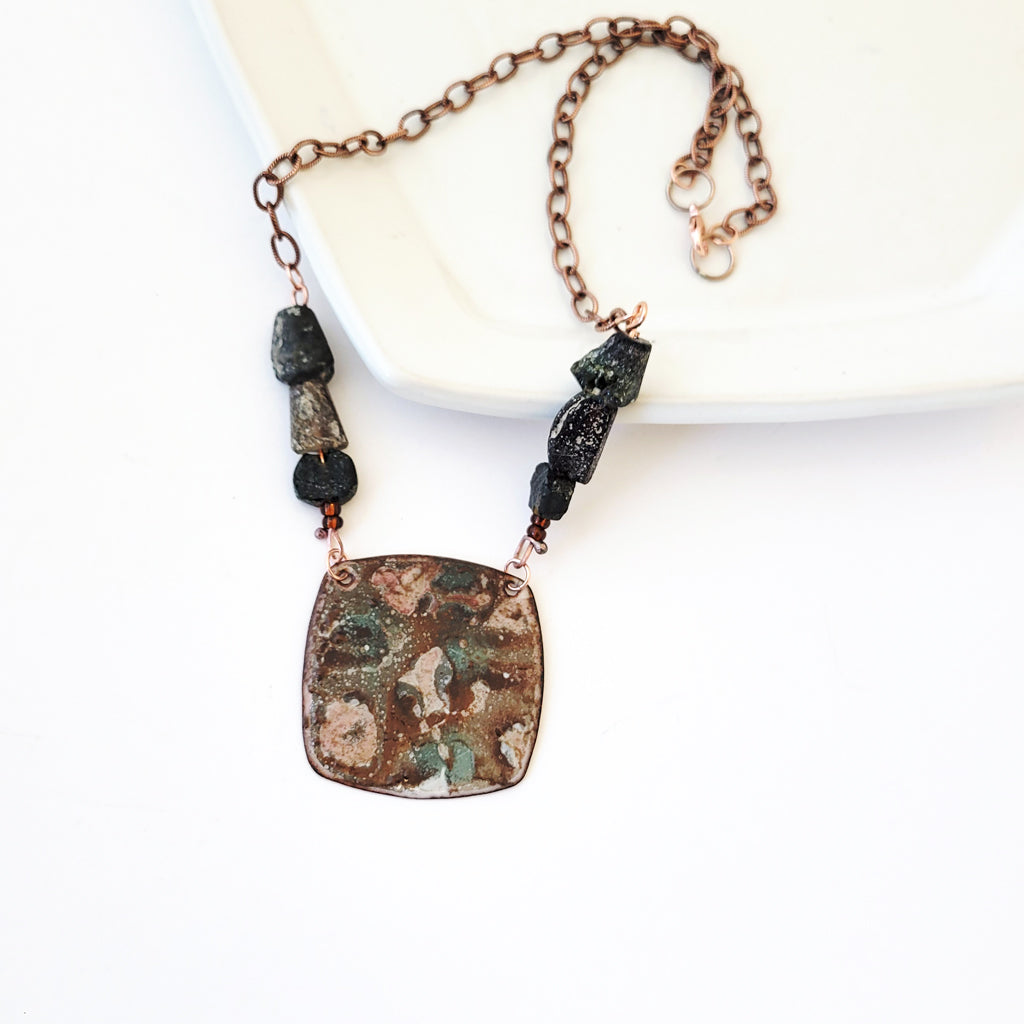 Rooted Ground - One of a Kind Enamel and Roman Glass Necklace