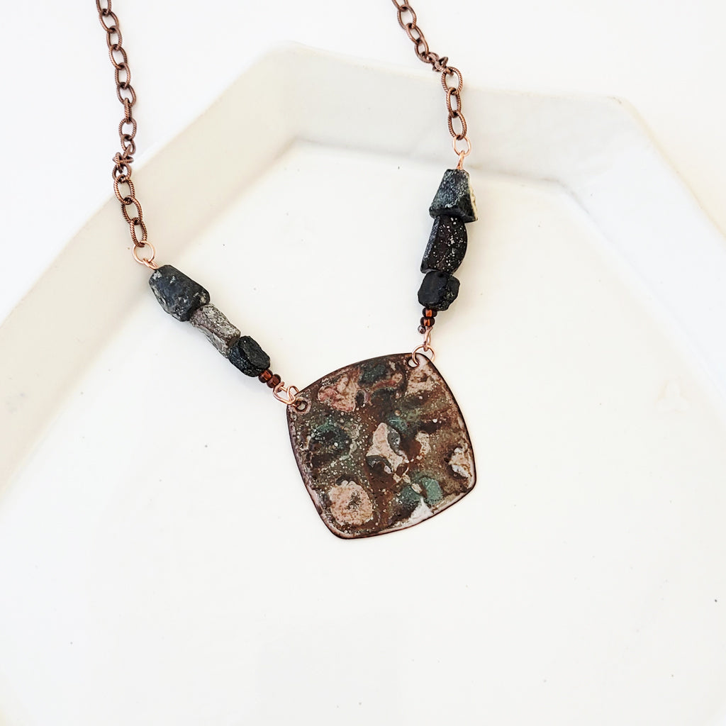 Rooted Ground - One of a Kind Enamel and Roman Glass Necklace